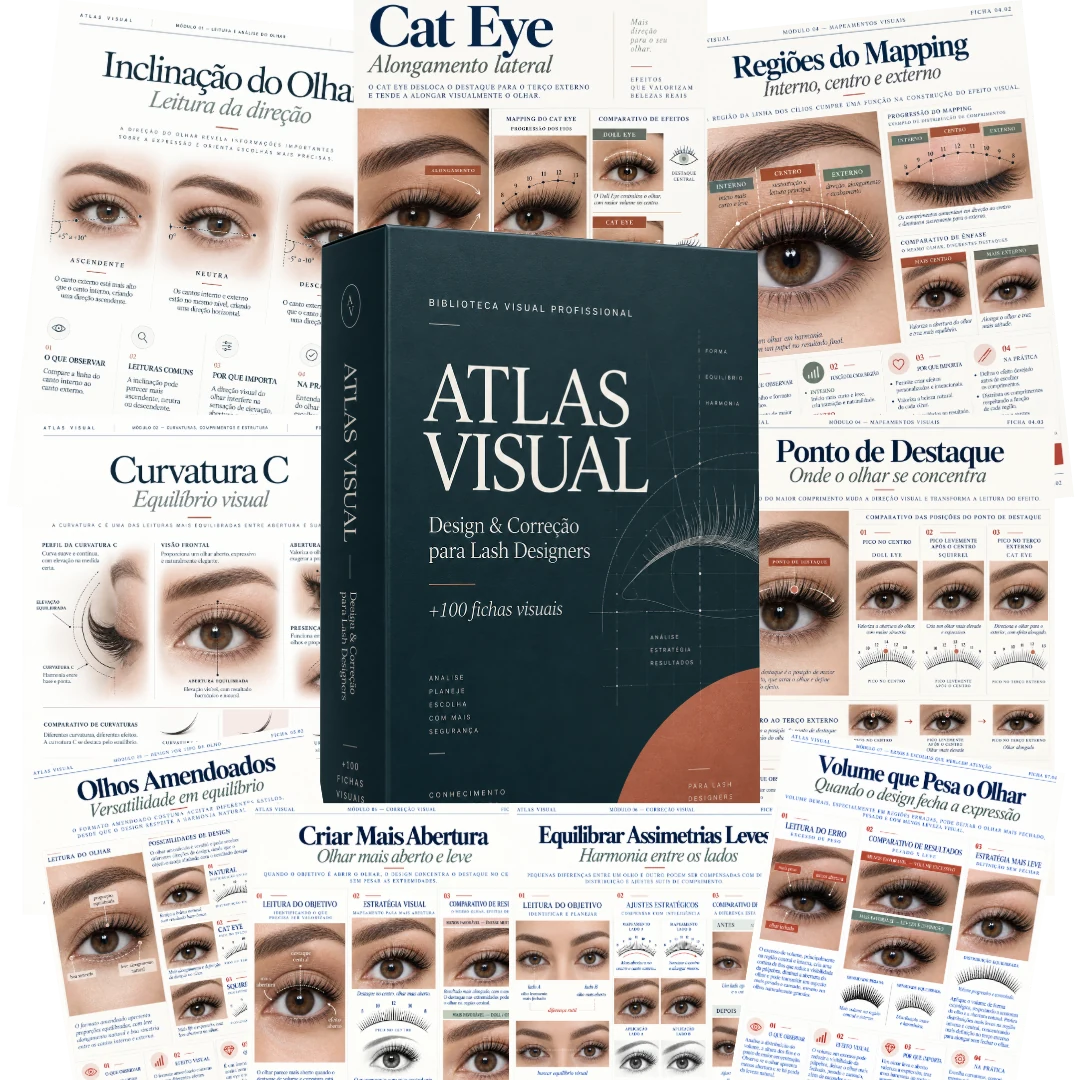 Mockup do Atlas Visual com livro e fichas visuais